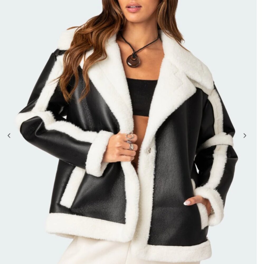 NWT Rocki Oversized Faux Leather Shearling Jacket